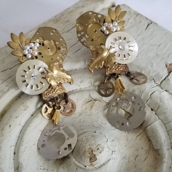 Steampunk Watch Parts Earrings Post Stud Collage Earrings - Picture 3 of 11